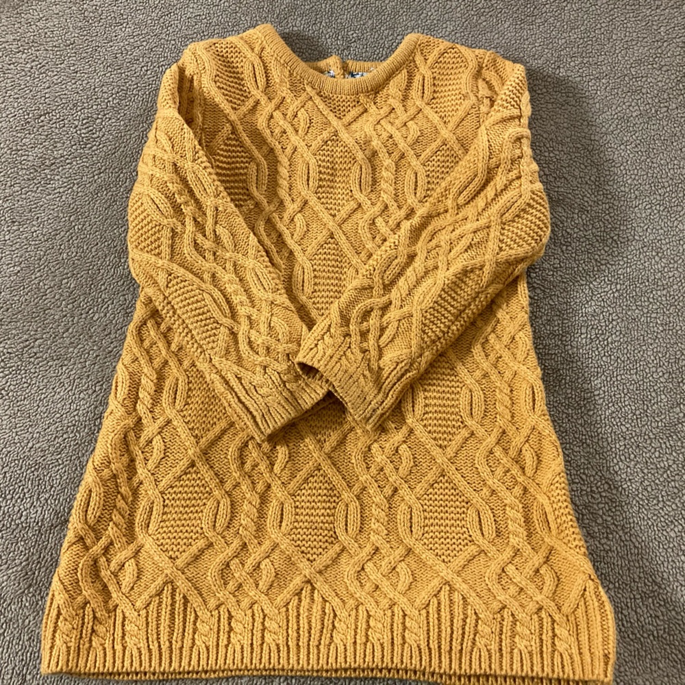 Girls' Cable Knit Sweater Dress - Mustard Yellow